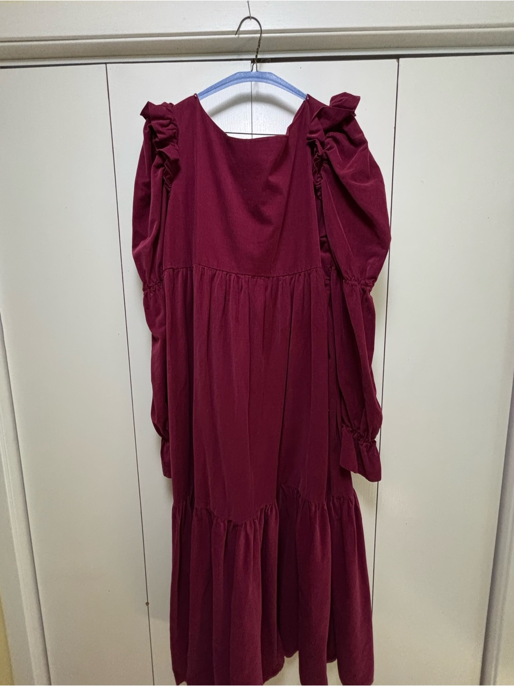 Burgundy Ruffle Sleeve Tiered Dress XL